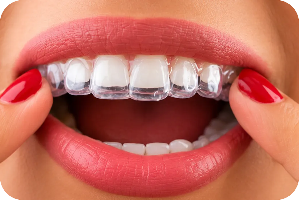 Smile wearing a clear aligner