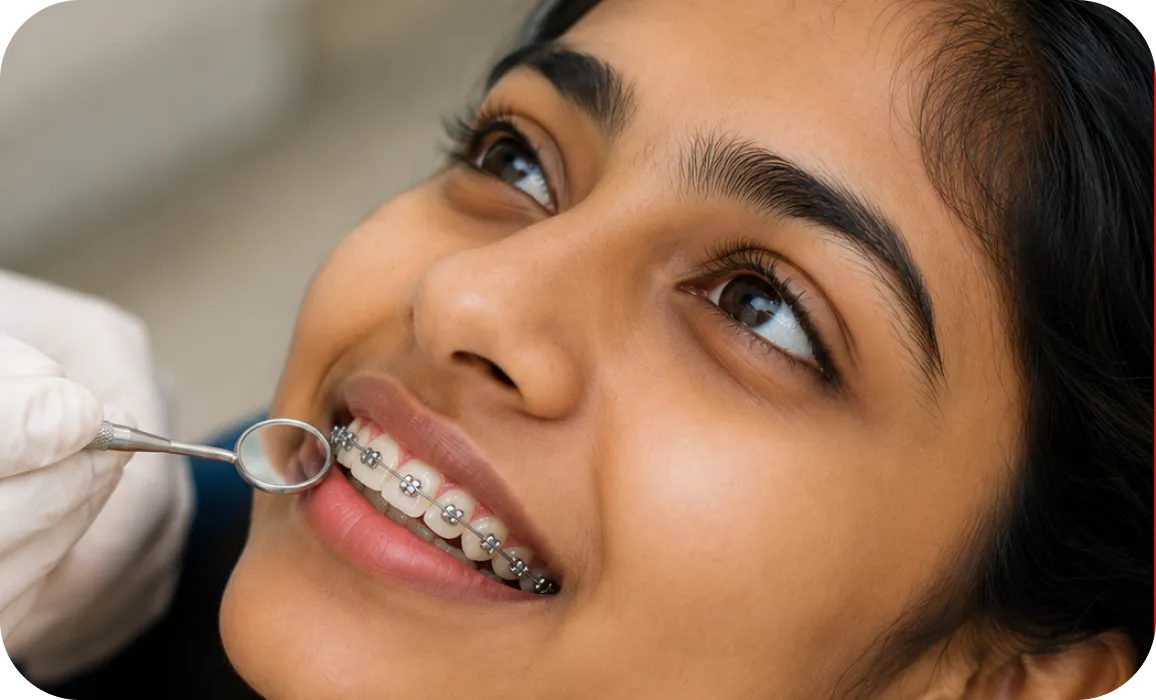 Smiling patient with braces