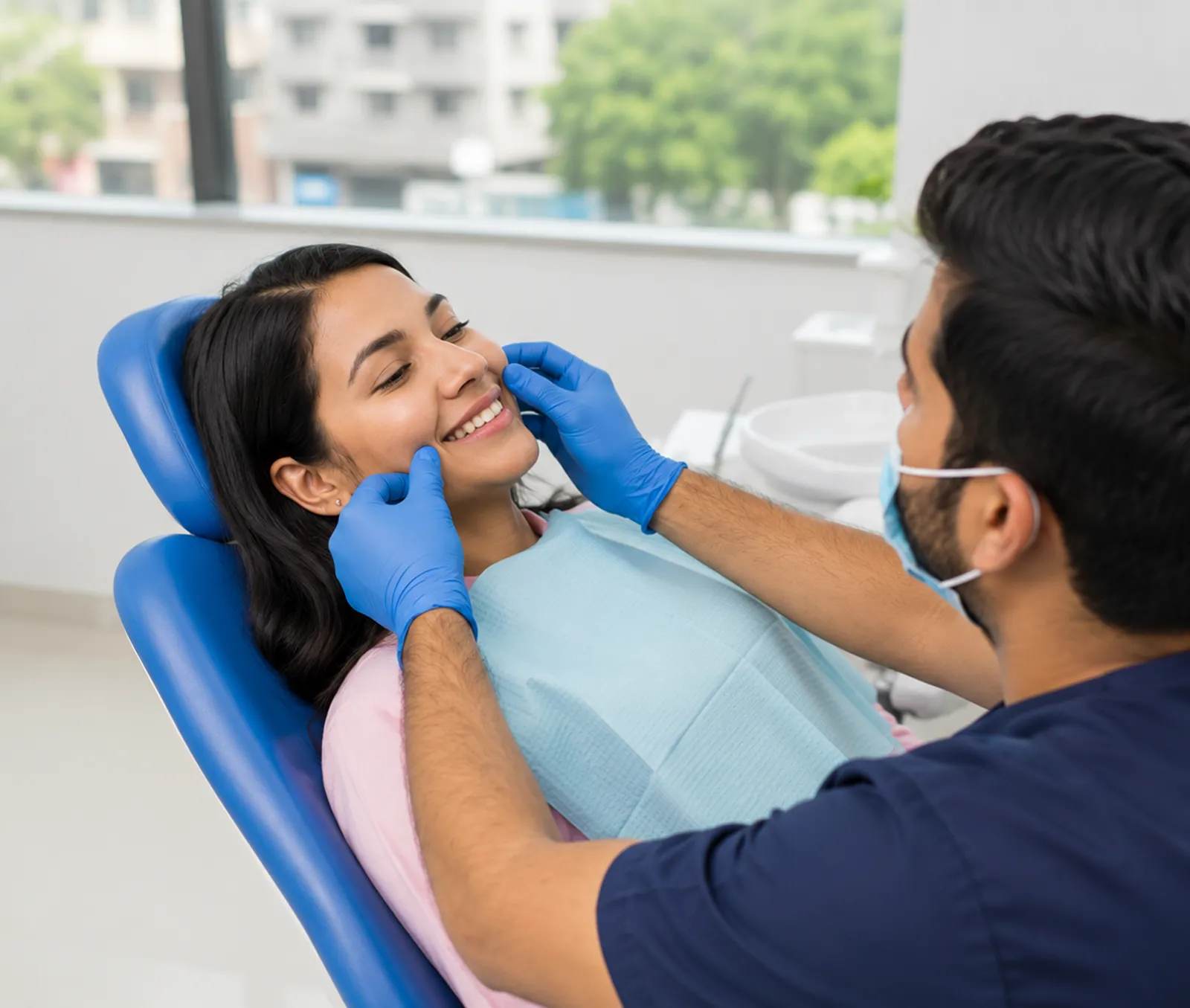 Dentist examining a patient's smile